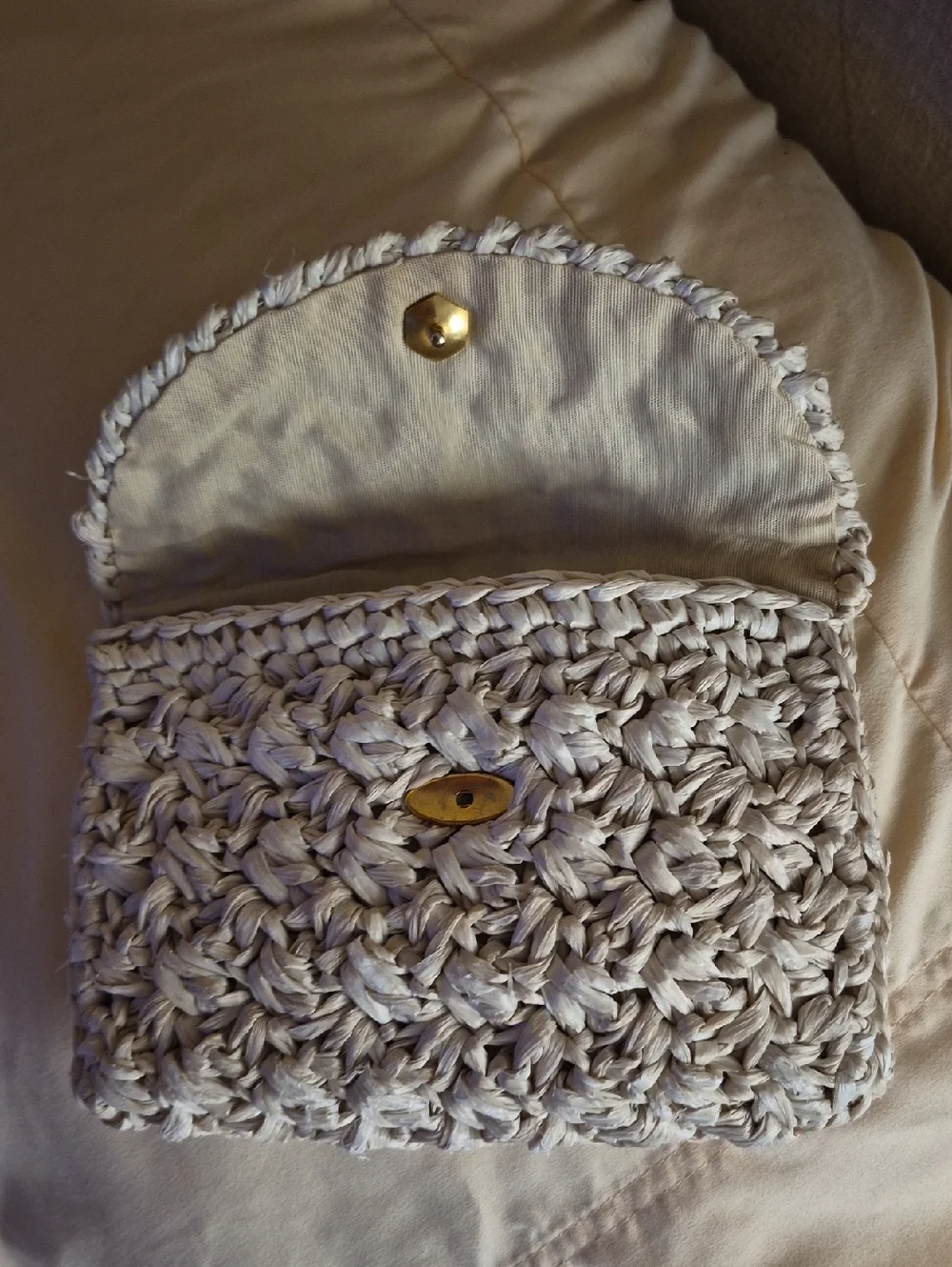 Vintage MCM Franklin Simon Woven Raffia Beige Crochet Clutch Purse Italy